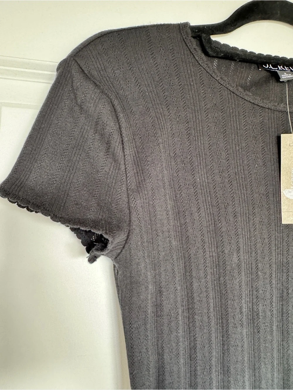 NWT J. CREW Women's Pointelle short-sleeve T-shirt black size small 100% cotton